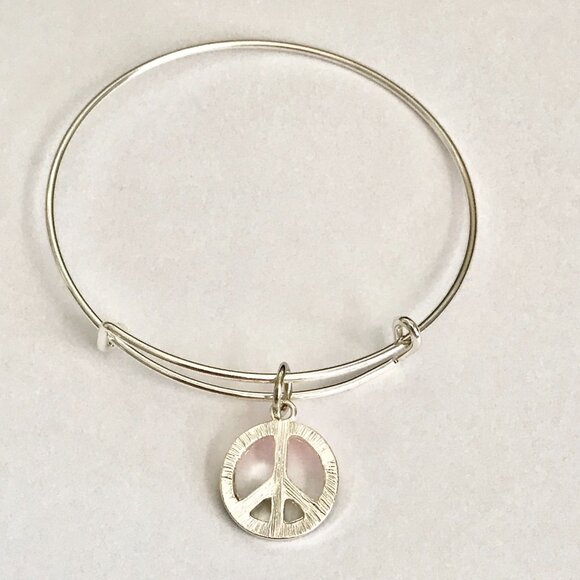 Peace Sign Charm Bracelet Silver Plated Adjustable Rainbow Hippie LGBT Retro - Picture 5 of 7